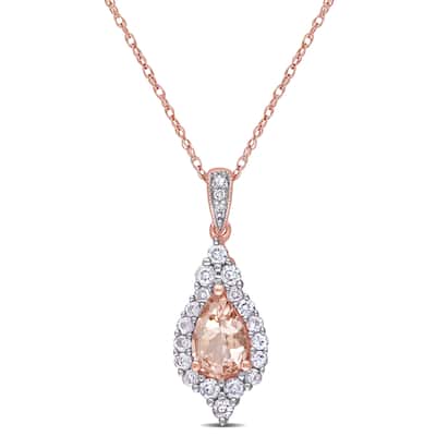 Miadora 10k Rose Gold Morganite White Sapphire and 1/4ct TDW Diamond Drop Necklace