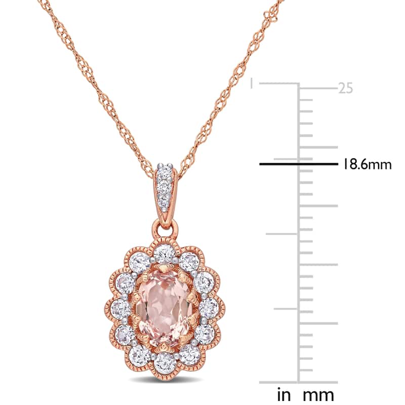 Miadora 10k Rose Gold Morganite White Sapphire and Diamond Floral Halo Drop Necklace