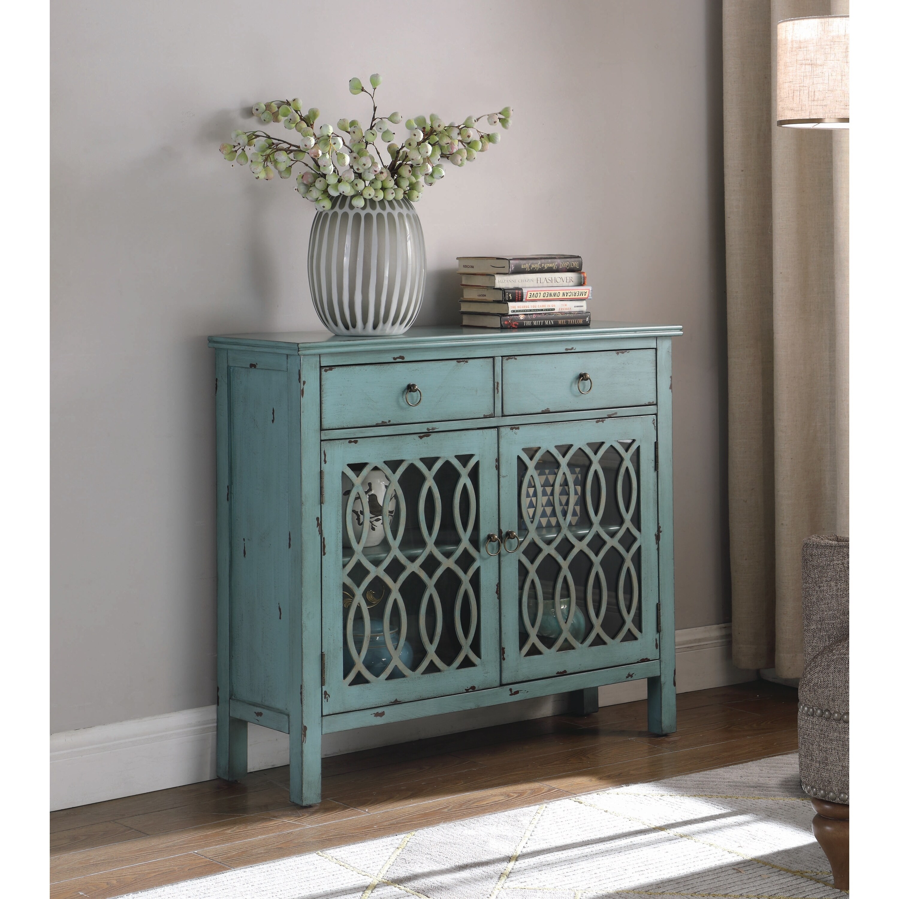 The Curated Nomad Landsend Blue Lattice 2 Drawer Accent The Curated Nomad Landsend Blue