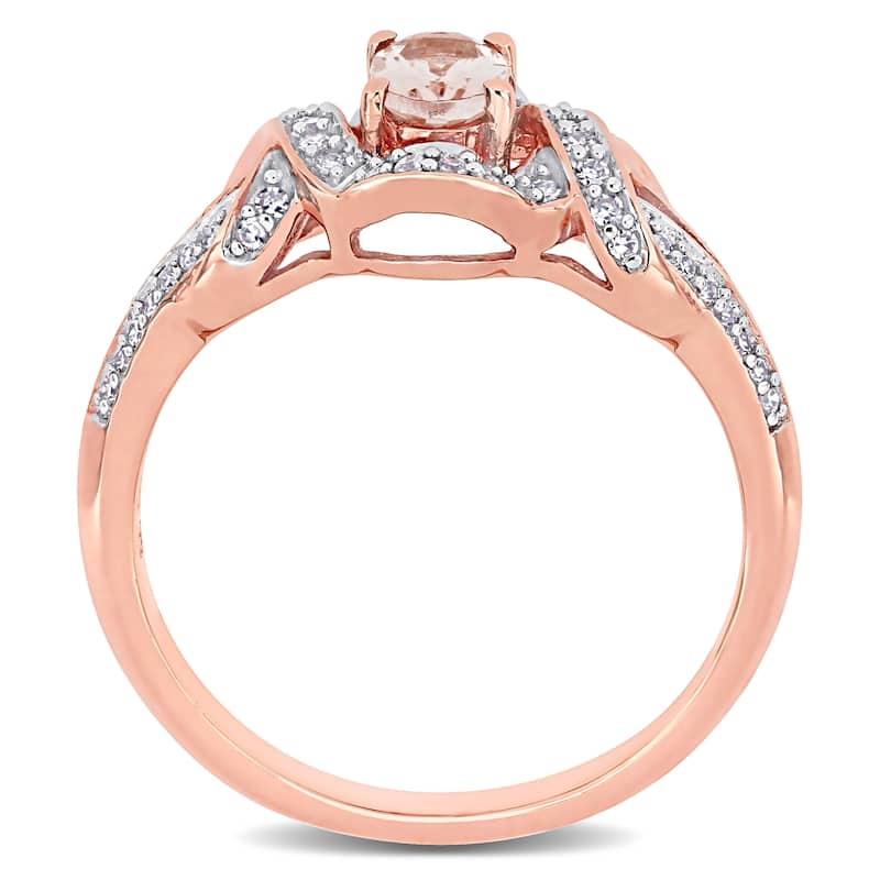 Miadora 10k Rose Gold Oval-cut Morganite and 1/5ct TDW Diamond Interlaced Halo Engagement Ring