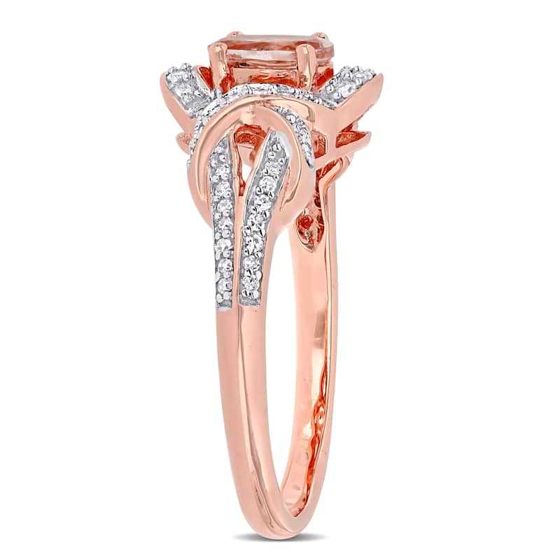 Miadora 10k Rose Gold Oval-cut Morganite and 1/5ct TDW Diamond Interlaced Halo Engagement Ring