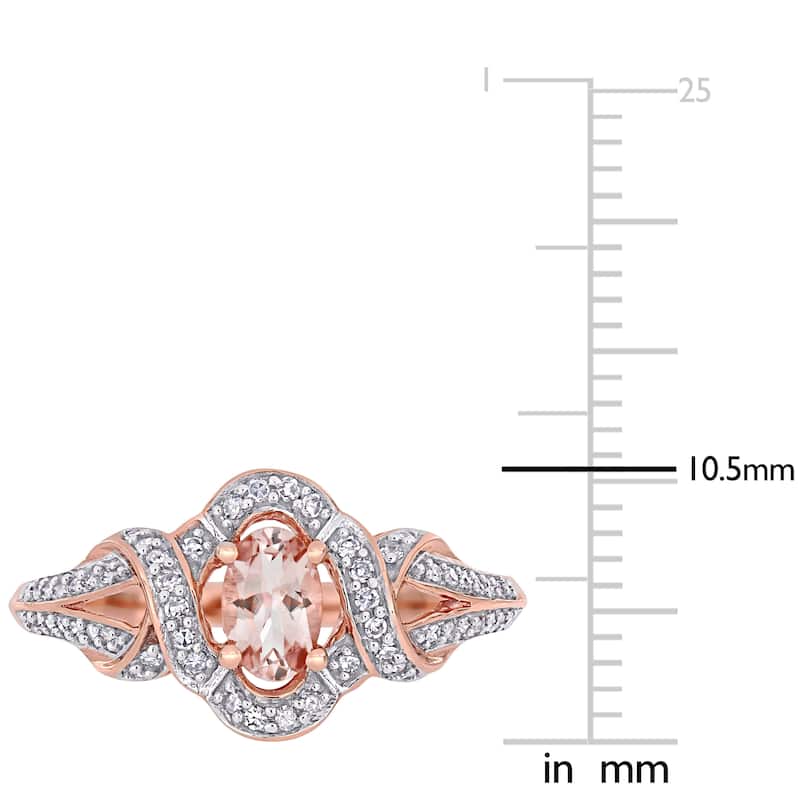 Miadora 10k Rose Gold Oval-cut Morganite and 1/5ct TDW Diamond Interlaced Halo Engagement Ring