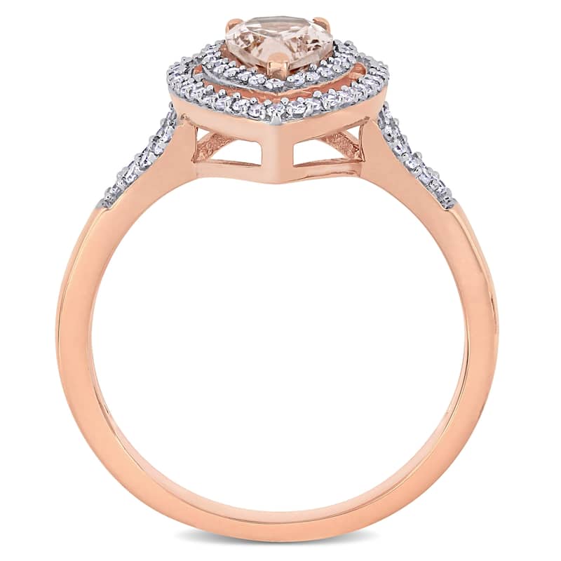 Miadora 14k Rose Gold Pear-cut Morganite and 1/4ct TDW Diamond Double Teardrop Halo Engagement Ring
