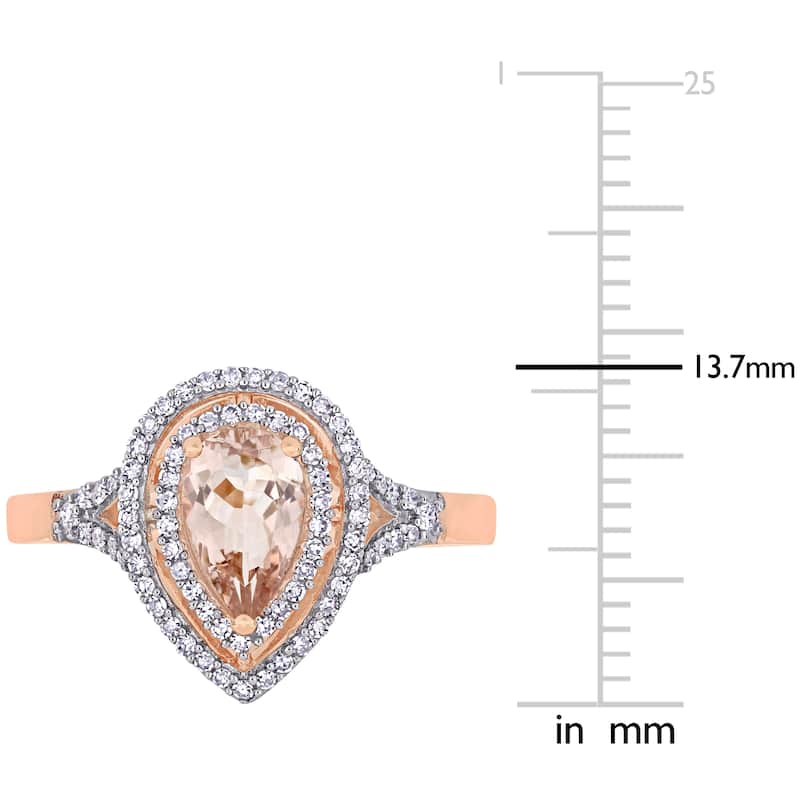Miadora 14k Rose Gold Pear-cut Morganite and 1/4ct TDW Diamond Double Teardrop Halo Engagement Ring