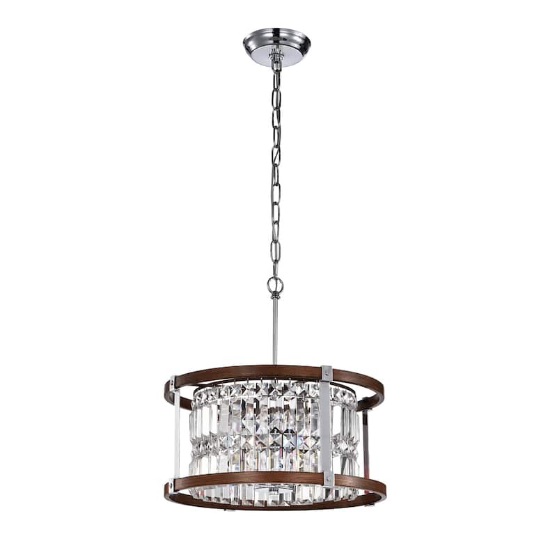 Warehouse of Tiffany Azari Imitation Woodgrain/Chrome Wood/Metal/Crystal 3-light 16-inch Chandelier