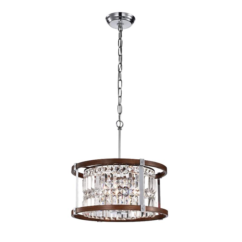 Warehouse of Tiffany Azari Imitation Woodgrain/Chrome Wood/Metal/Crystal 3-light 16-inch Chandelier