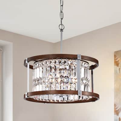 Warehouse of Tiffany Azari Imitation Woodgrain/Chrome Wood/Metal/Crystal 3-light 16-inch Chandelier