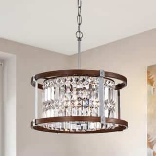 Warehouse of Tiffany Azari Imitation Woodgrain/Chrome Wood/Metal/Crystal 3-light 16-inch Chandelier