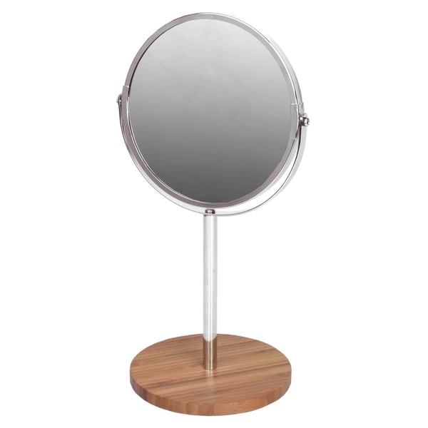 Chrome Plated Steel Cosmetic Mirror with Bamboo