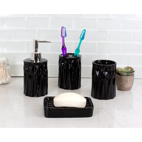 shop 4 piece ceramic prism bath accessory set, black - on