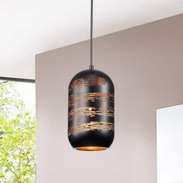 slide 2 of 7, Akeno Matte Black/Gold 1-light Pendant