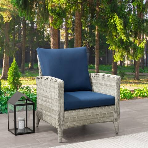 Parkview Wide Rattan Wicker Patio Chair, Blended Grey