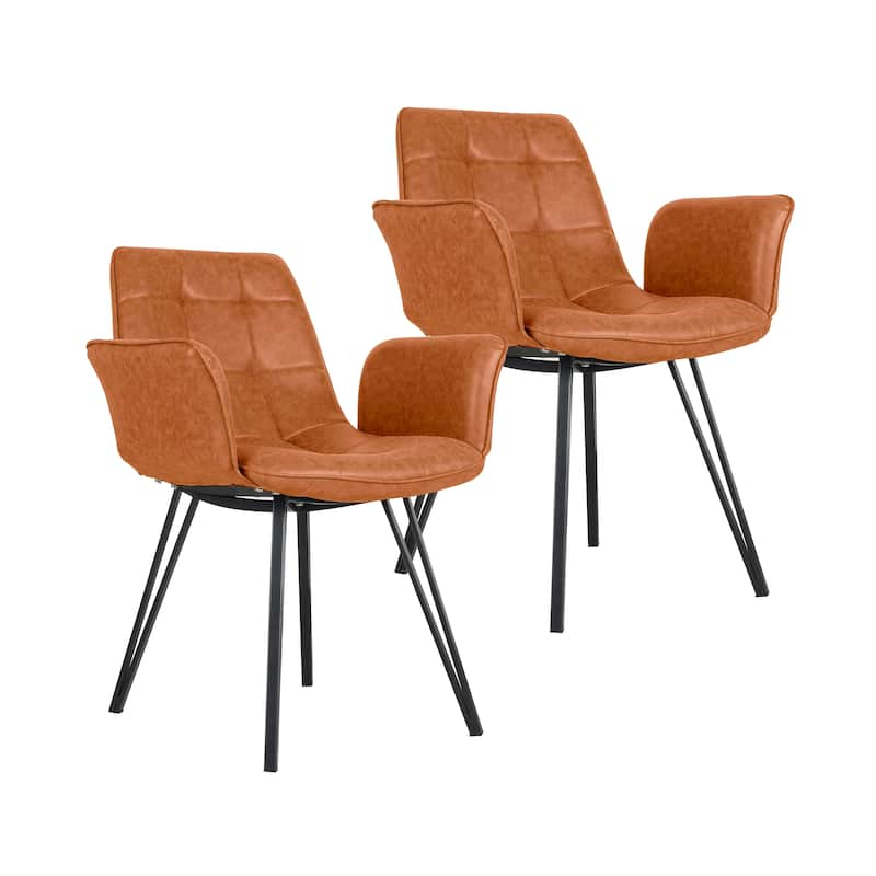 Porthos Home Valo Dining Chairs Set Of 2, Tufted PU Leather Upholstery - Brown