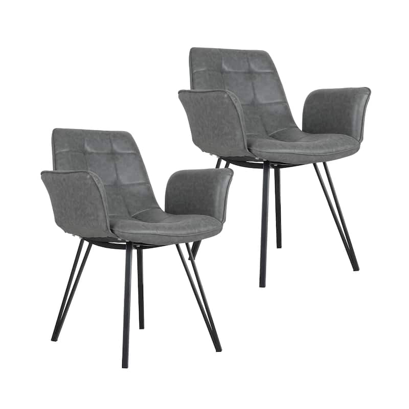 Porthos Home Valo Dining Chairs Set Of 2, Tufted PU Leather Upholstery - Grey