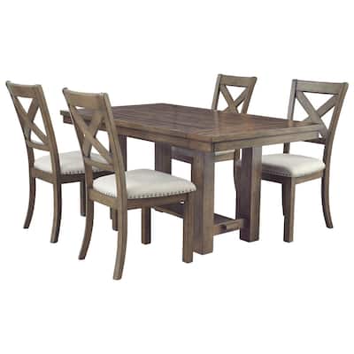 Rustic Style Acacia Wood Dining Table with Two Separate Extension Leaves, Brown