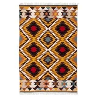 Handmade Peruvian Wool Area Rug Gold Star Earth Tones(Peru) - 2' x 6 ...