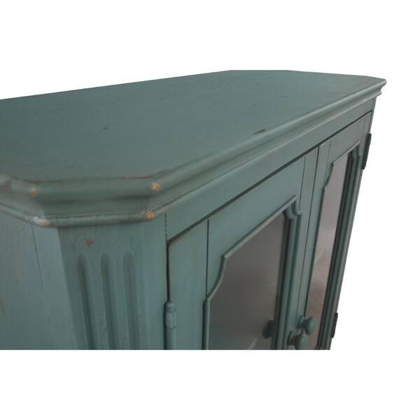 Shop Distressed Wooden Accent Cabinet With Glass Front Doors