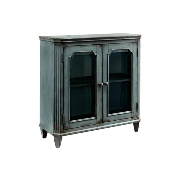 Shop Distressed Wooden Accent Cabinet With Glass Front Doors