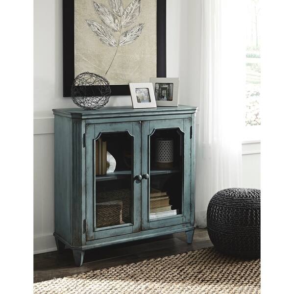 Shop Distressed Wooden Accent Cabinet With Glass Front Doors