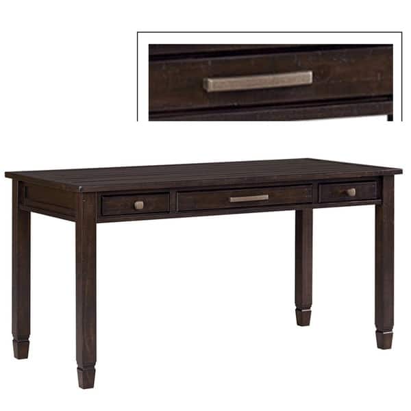 Shop Pine Wood Desk With Three Drawers And Metal Pull Out Brown
