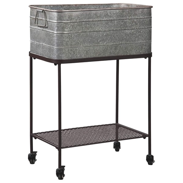 Rectangular Metal Beverage Tub With Stand And Open Grid Shelf Gray And Black