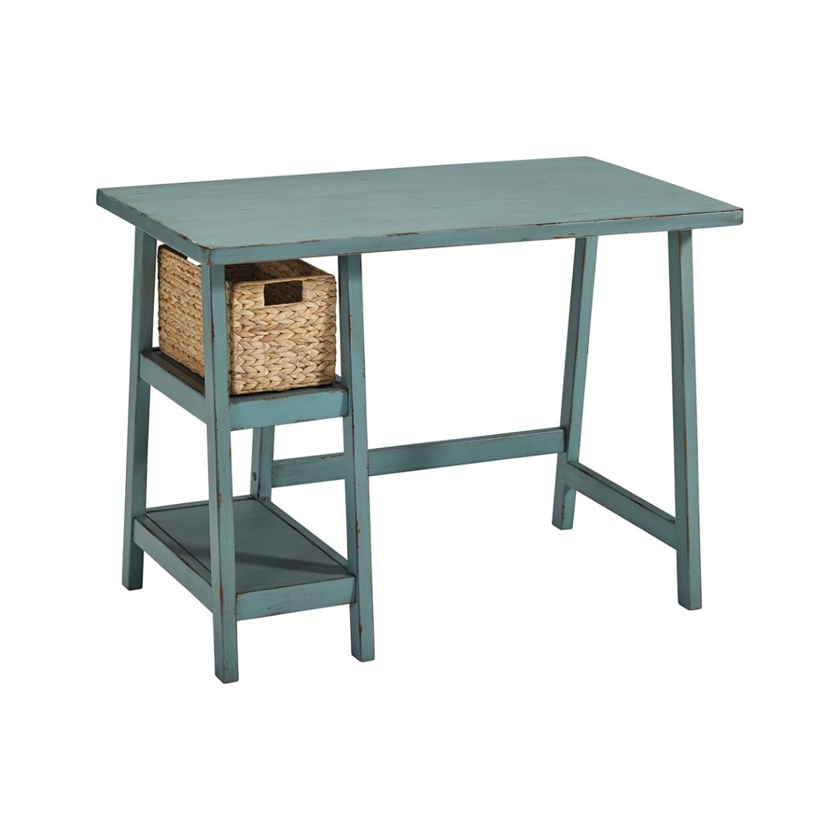 Shop Distressed Wooden Desk With Two Display Shelves And Trestle