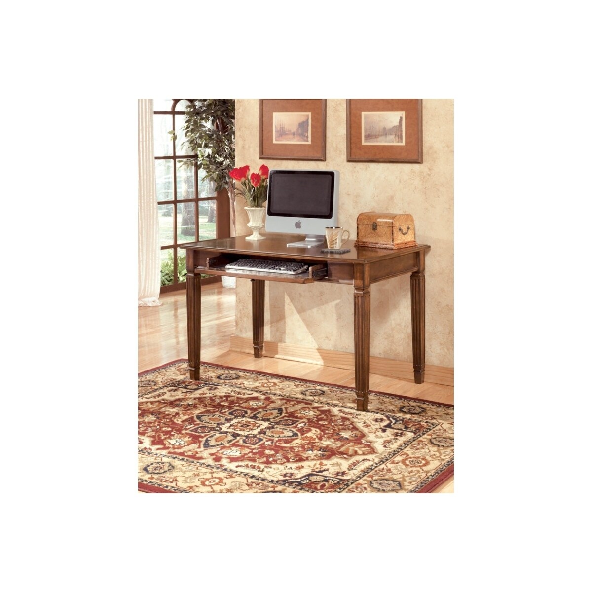 Wooden Desk With Drop Down Keyboard Tray And Turned Legs Brown Overstock 28114943