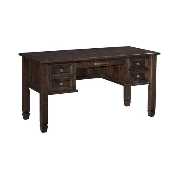 Shop Pine Wood Desk With Two Drawers And Metal Pull Out Brown And