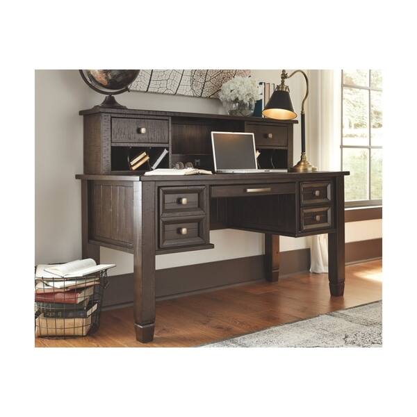 Shop Pine Wood Desk With Two Drawers And Metal Pull Out Brown And