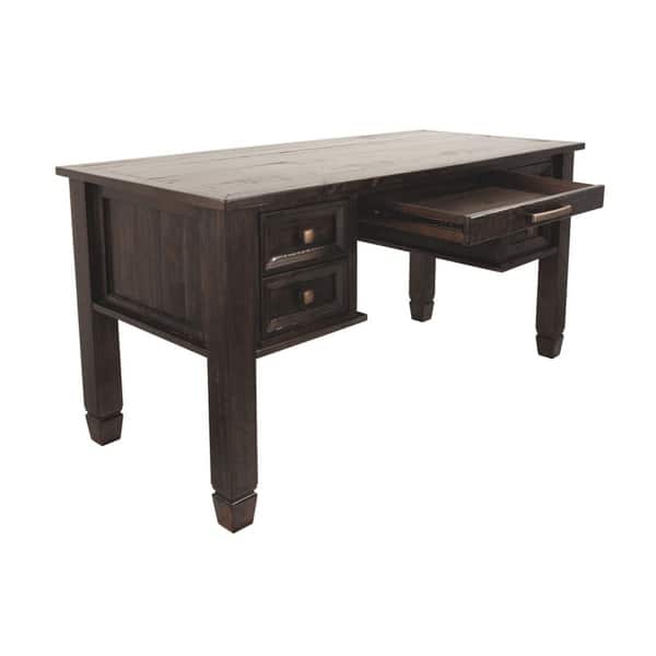 Shop Pine Wood Desk With Two Drawers And Metal Pull Out Brown And