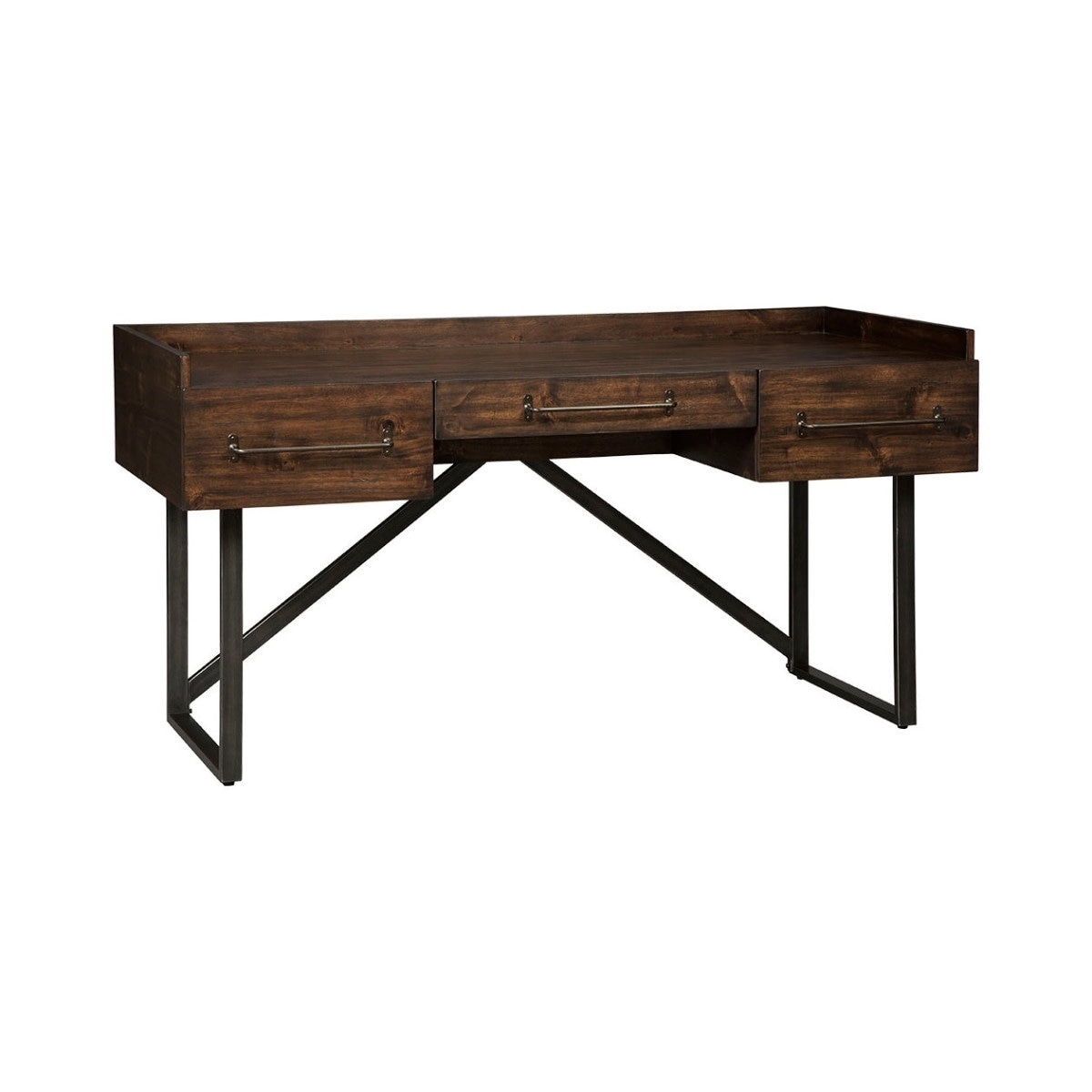 Shop Three Drawers Wooden Desk With Tubular Metal Base And Bar