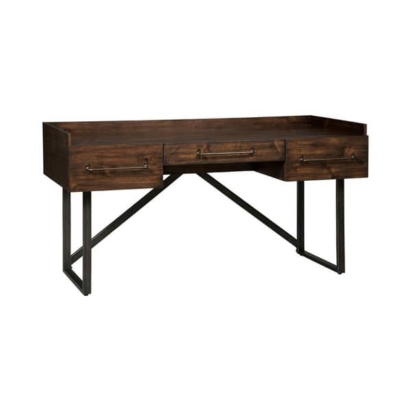 Shop Three Drawers Wooden Desk With Tubular Metal Base And Bar