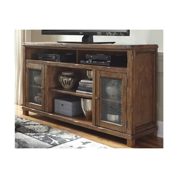 Shop Wooden Tv Stand With Fireplace Option And Wire Mesh Door