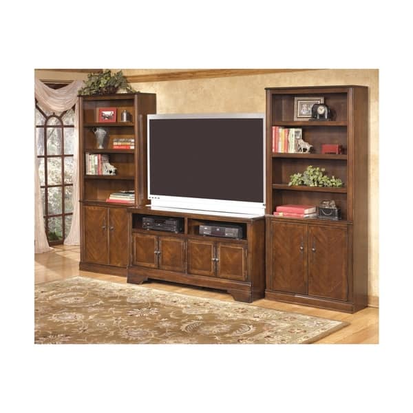 Shop Wooden Tv Stand With Three Door Cabinets And Two Cubbies