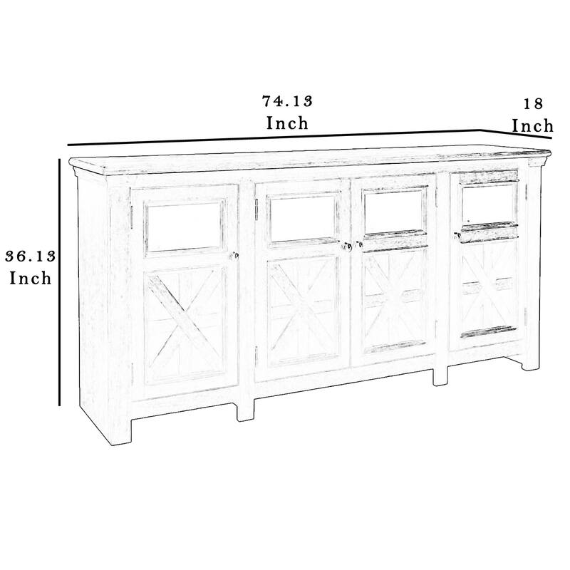 Dual Tone Wooden TV Stand with Four Cross Buck Doors Storage, Extra Large, Brown and Black