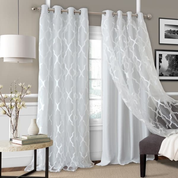 slide 1 of 17, Bethany Sheer Overlay Blackout Window Curtain 95" In Ivory (As Is Item)