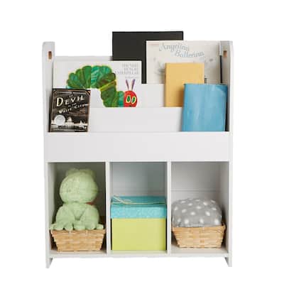 Mind Reader Wood Book Shelf Cubby, Book Organizer with Toy Bins, Kids Storage Organization, Book Shelf Toy Bin Organizer, White
