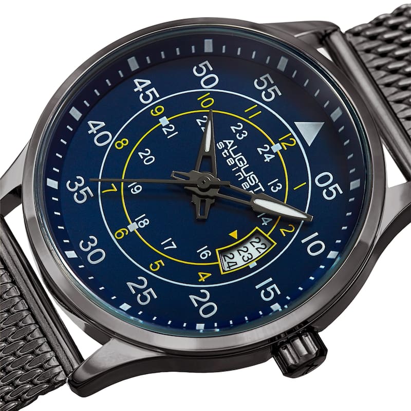 August Steiner Men's Quartz Easy-to-Read Stainless Steel Gunmetal Bracelet Watch
