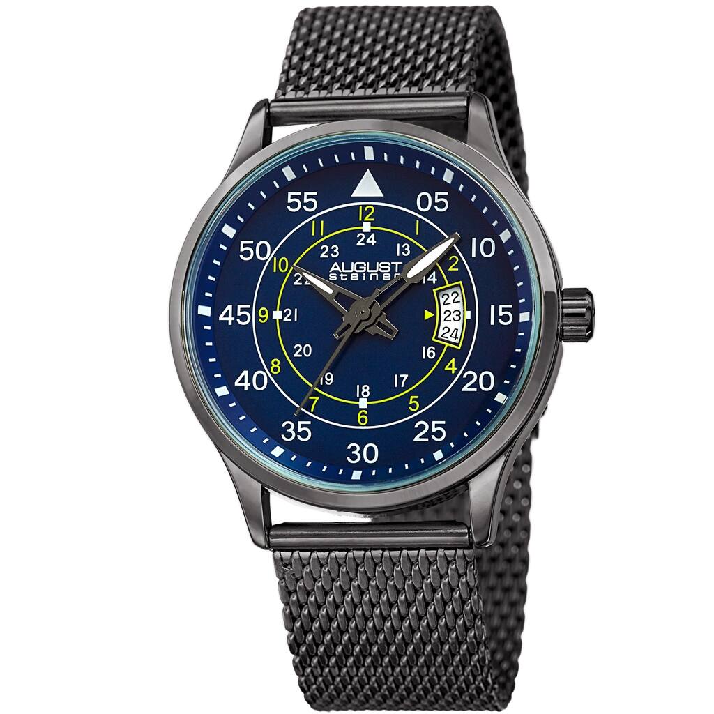 August Steiner Men's Quartz Easy-to-Read Stainless Steel Gunmetal Bracelet Watch