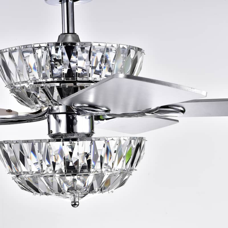 Senma Dual Lamp 52-inch 6-light Lighted Ceiling Fan with Crystal Bowl Shades (incl. Remote & 2 Color Option Blades)