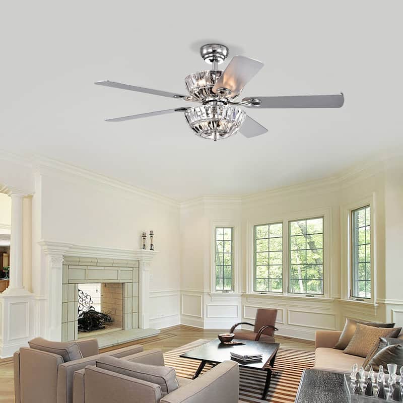 Senma Dual Lamp 52-inch 6-light Lighted Ceiling Fan with Crystal Bowl Shades (incl. Remote & 2 Color Option Blades)