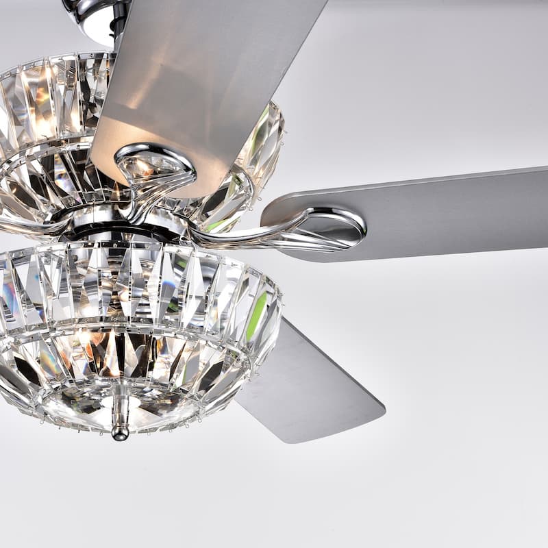 Senma Dual Lamp 52-inch 6-light Lighted Ceiling Fan with Crystal Bowl Shades (incl. Remote & 2 Color Option Blades)