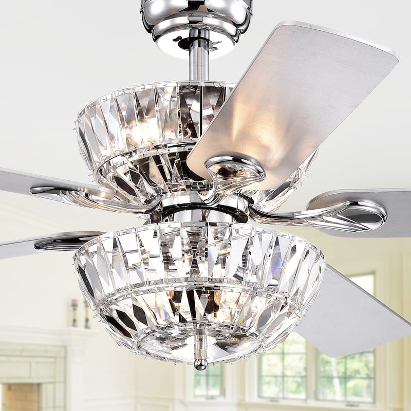 Senma Dual Lamp 52-inch 6-light Lighted Ceiling Fan with Crystal Bowl Shades (incl. Remote & 2 Color Option Blades)