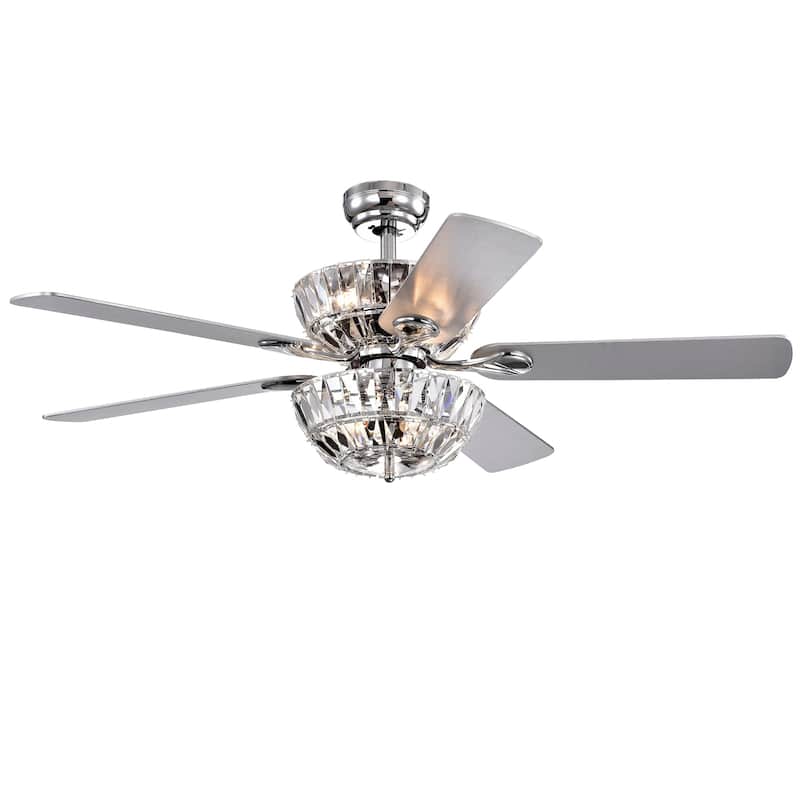 Senma Dual Lamp 52-inch 6-light Lighted Ceiling Fan with Crystal Bowl Shades (incl. Remote & 2 Color Option Blades)