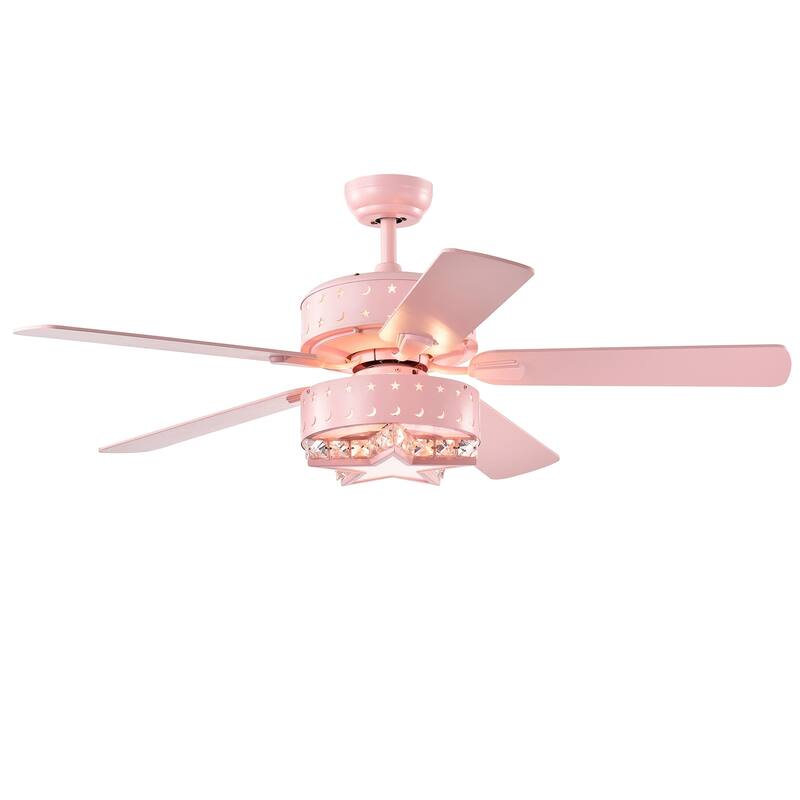 Funder 52-inch Star & Crescent Childrens Room Lighted Ceiling Fan (includes Remote) - Pink