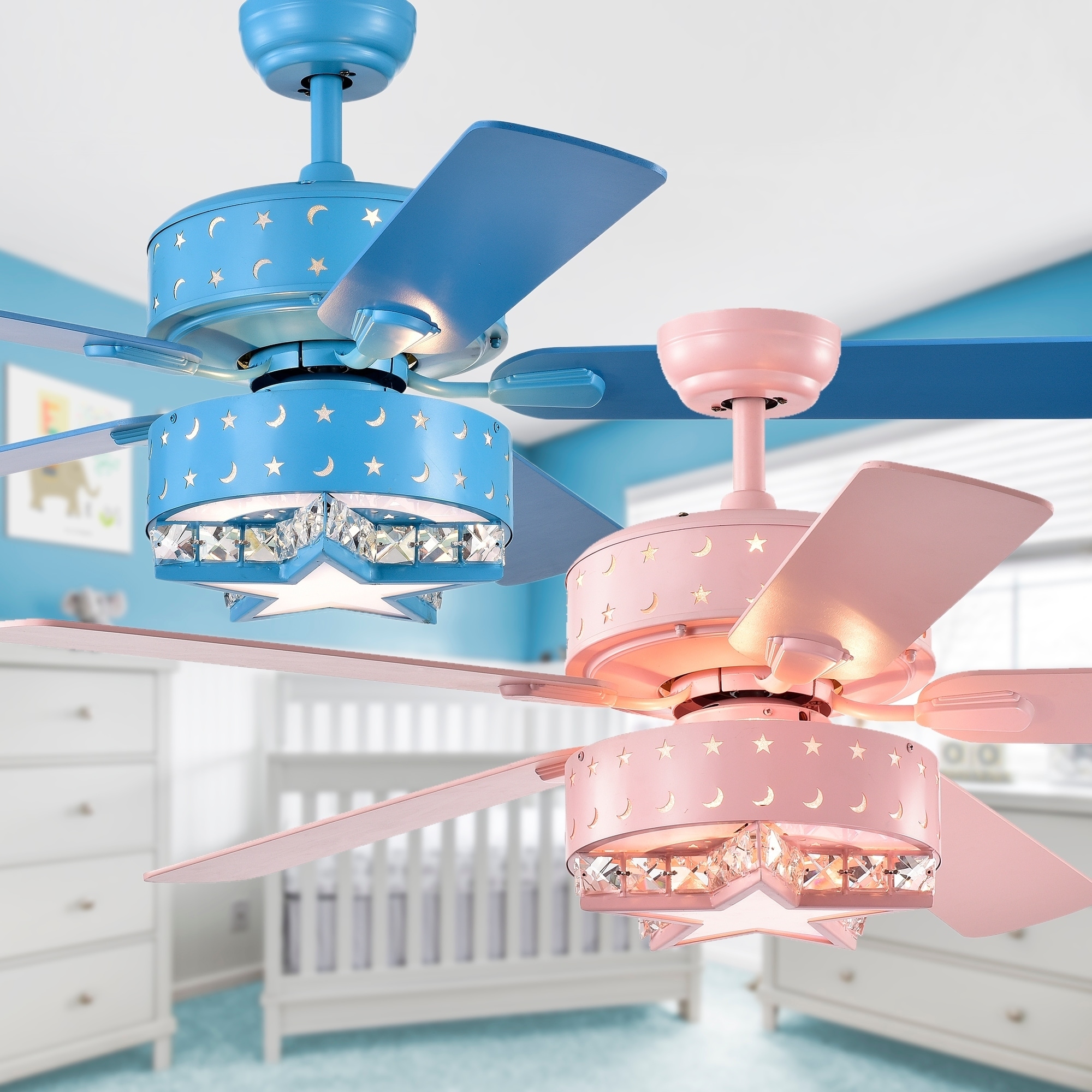 Warehouse of Tiffany Funder 52-inch Star & Crescent Childrens Room Lighted Ceiling Fan (includes Remote)