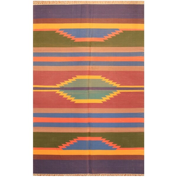 Handmade One-of-a-Kind Wool Kilim (India) - 4' x 6'