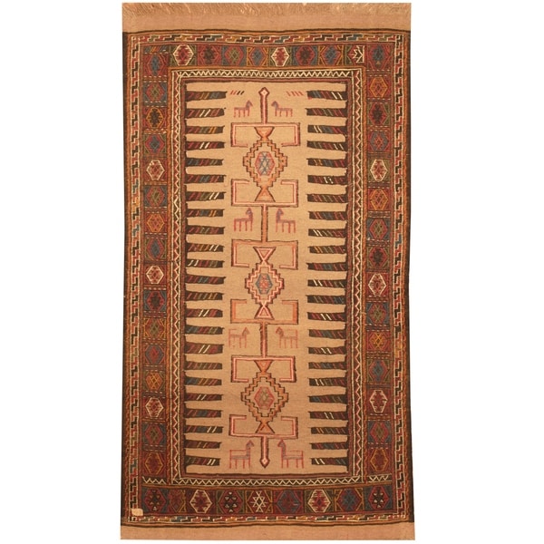 Handmade One-of-a-Kind Soumak Wool Kilim (Afghanistan) - 3'3 x 5'10