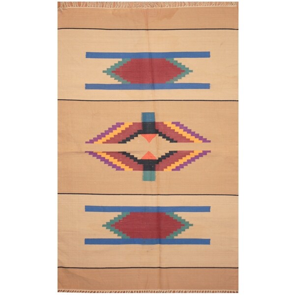 Handmade One-of-a-Kind Wool Kilim (India) - 4' x 6'