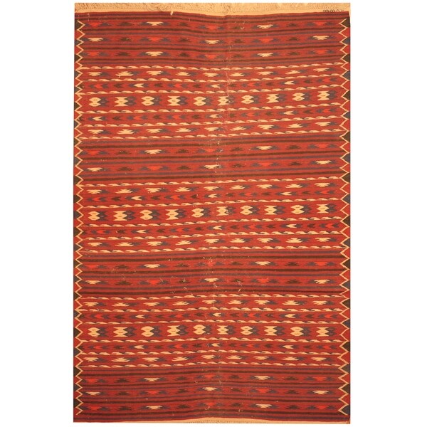 Handmade One-of-a-Kind Wool Kilim (Afghanistan) - 4'2 x 6'4